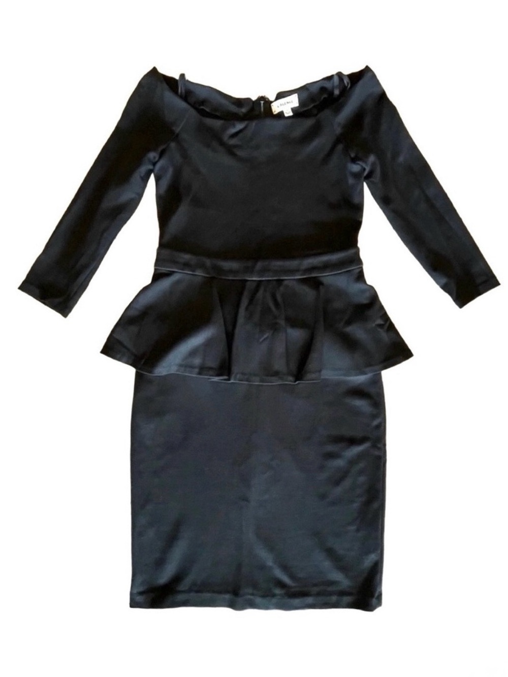 L’AGENCE Black Off Shoulder Peplum Sheath Cocktail Dress Stretch Medium